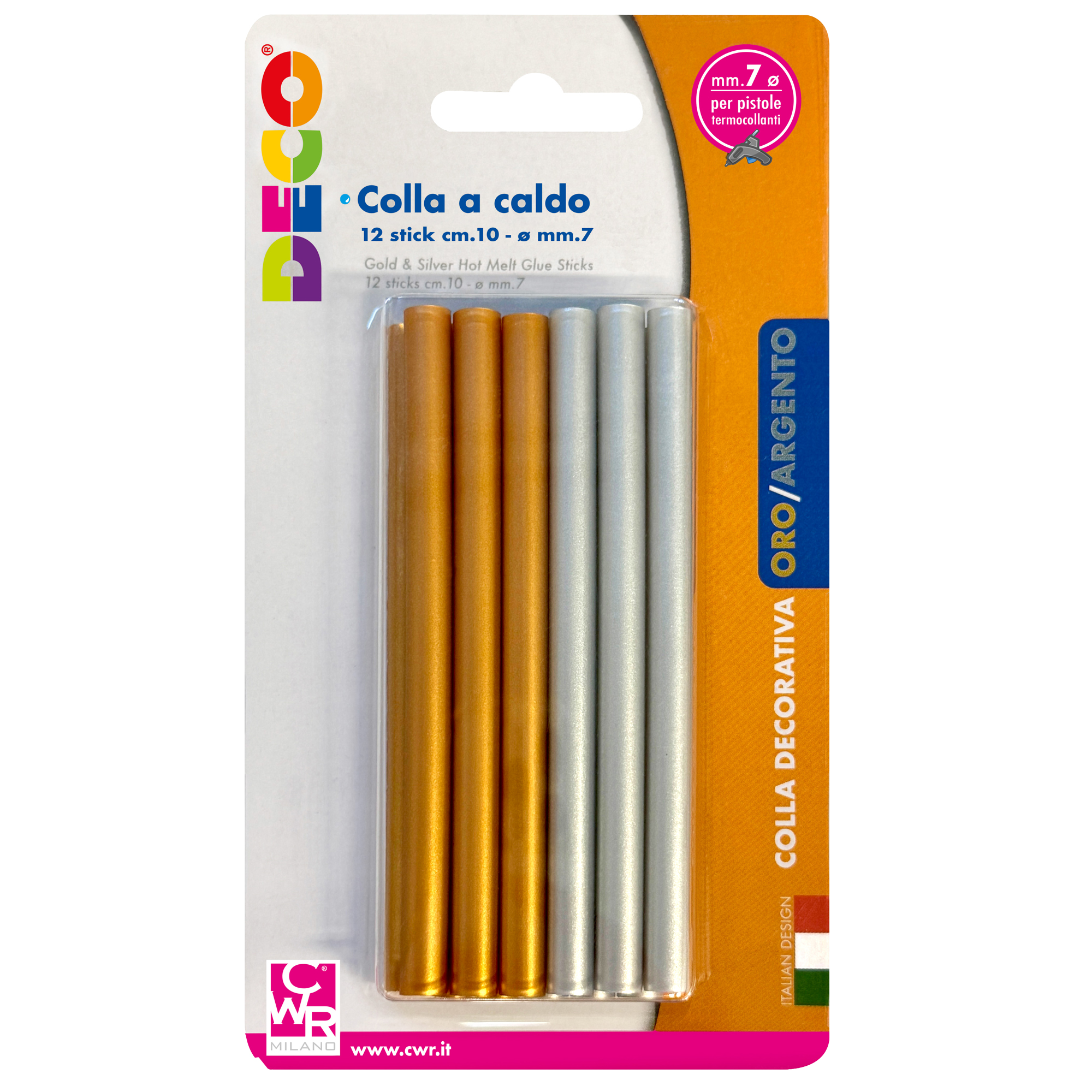 Colle stick per pistole -  oro e argento - ø 7mm - lunghezza 10 cm - Deco - conf. 12 pezzi