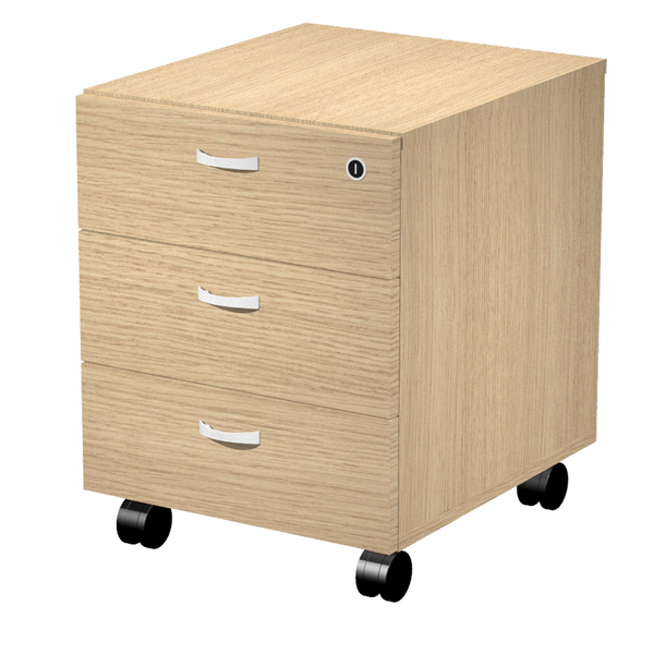 Cassettiera Essence - 3 cassetti - con ruote - 41,5 x 49,5 x 57,6 cm - Rovere