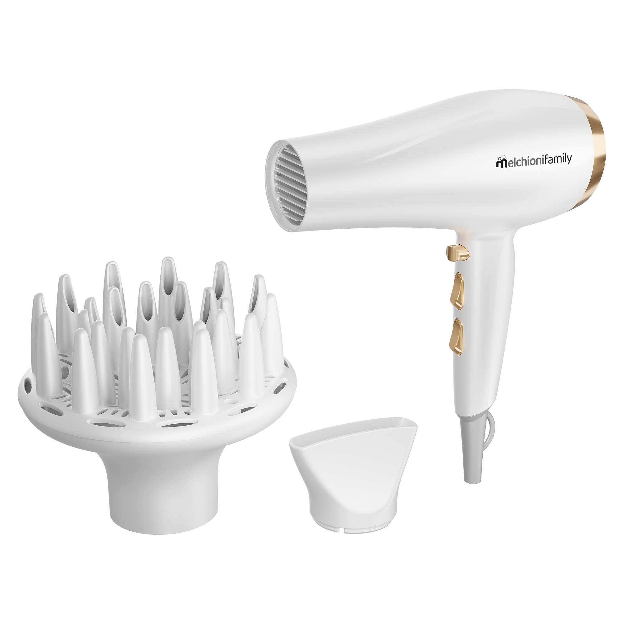 Asciugacapelli Gold Style - 2200 W - 21 x 9 x 26,4 cm - bianco/oro - Melchioni family