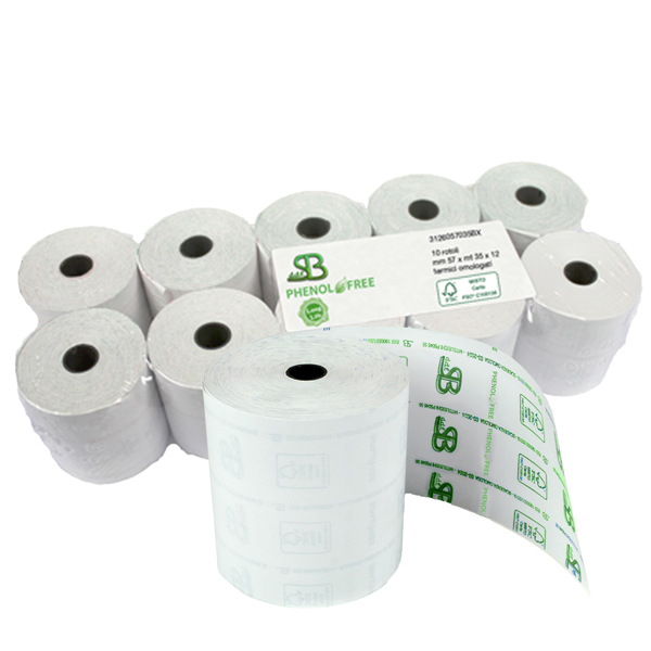 Rotolo per registratore cassa - lunga durata - 59,5 mm x 60 m - 55 gr - diametro esterno 68 mm - anima 12 mm - carta termica - Sabacart - blister 10 pezzi