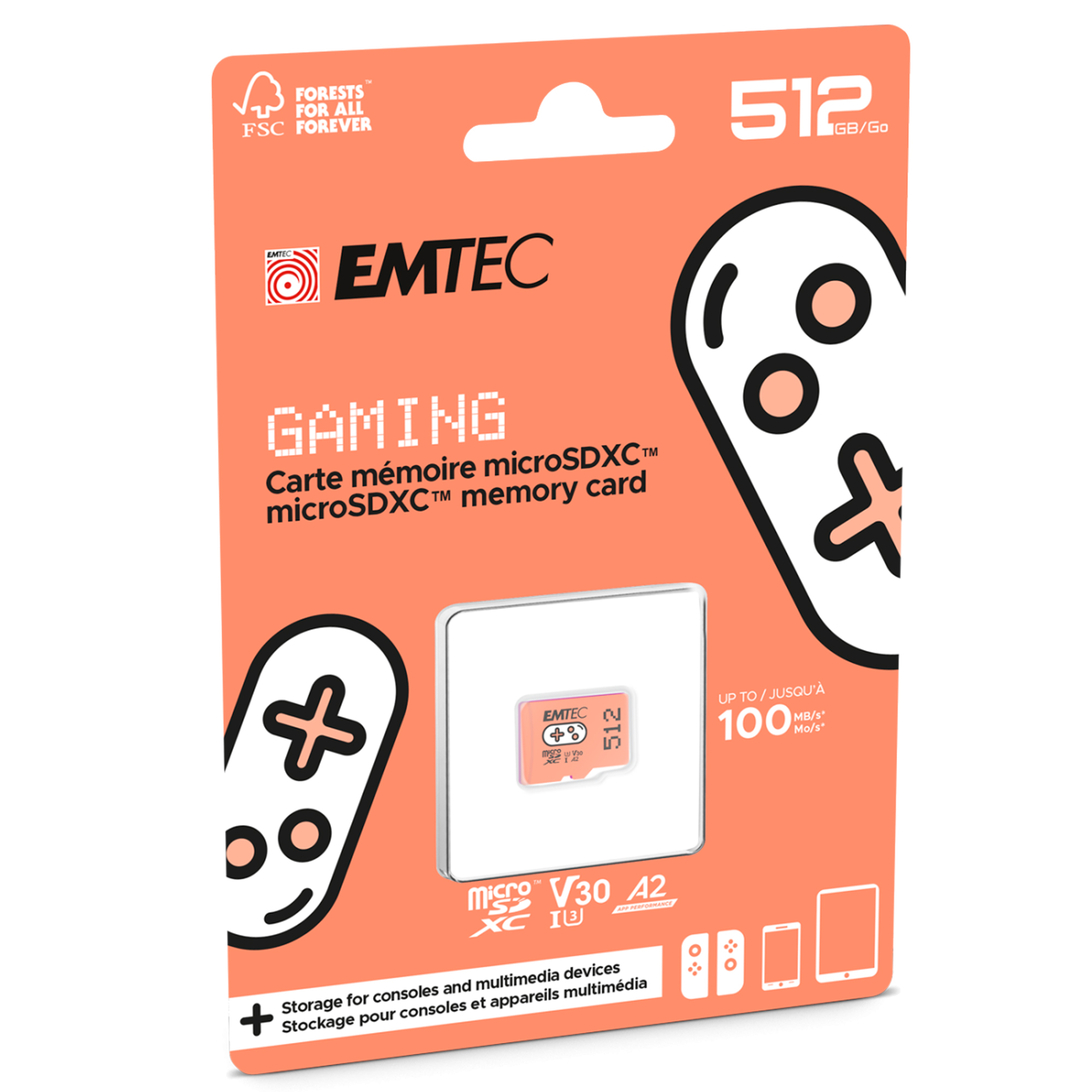 Emtec - MSD Gaming UHS-I U3 V30 A2 - Arancione - 512GB - ECMSDM512GXCU3G