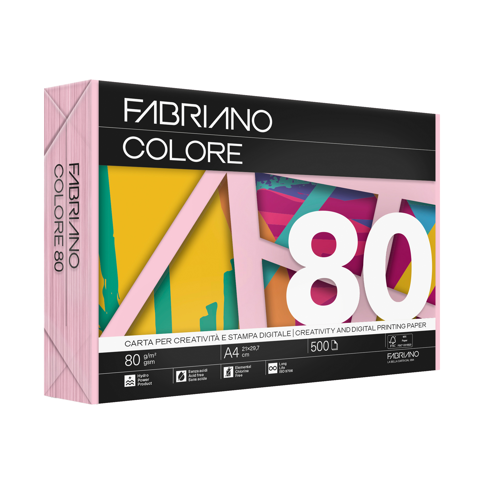 Carta Fabriano Colore - A3 - 80 gr - colori tenui rosa - Fabriano - conf. 250 fogli