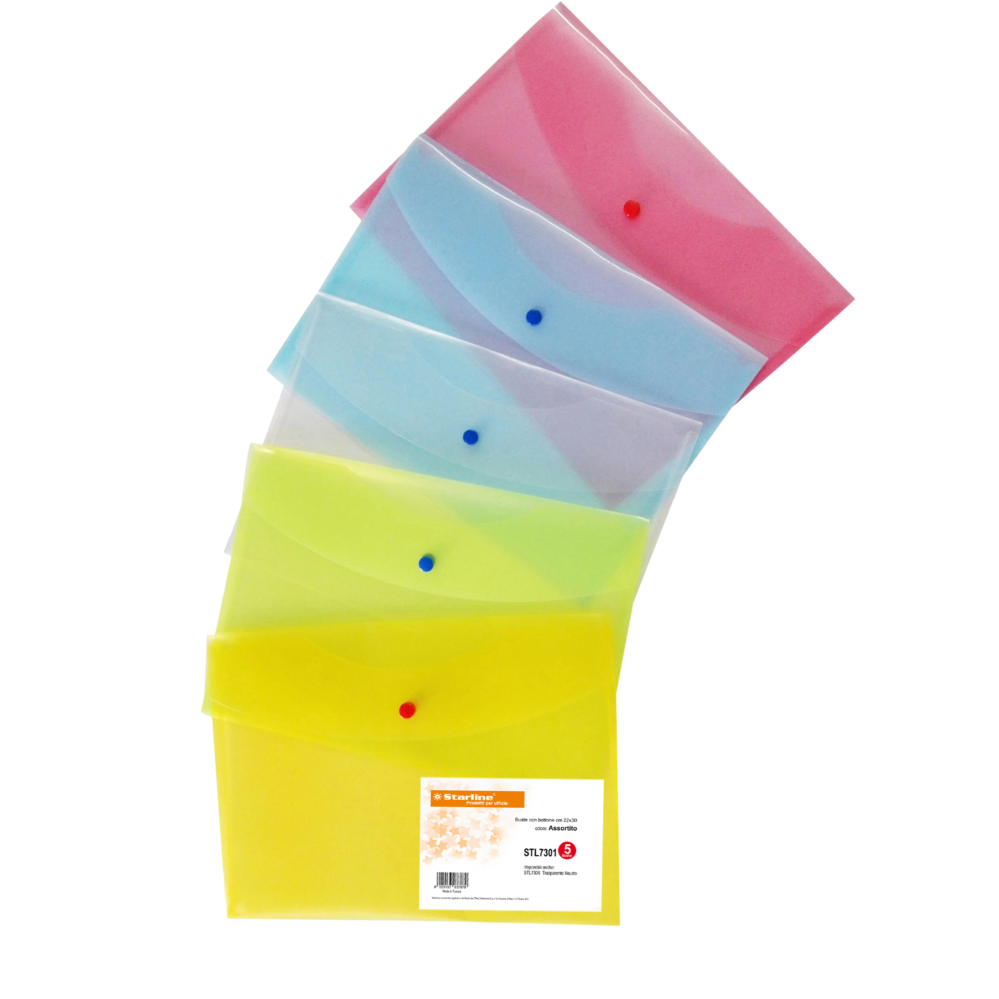 Busta con bottone - A4 - PP - colori assortiti - Starline