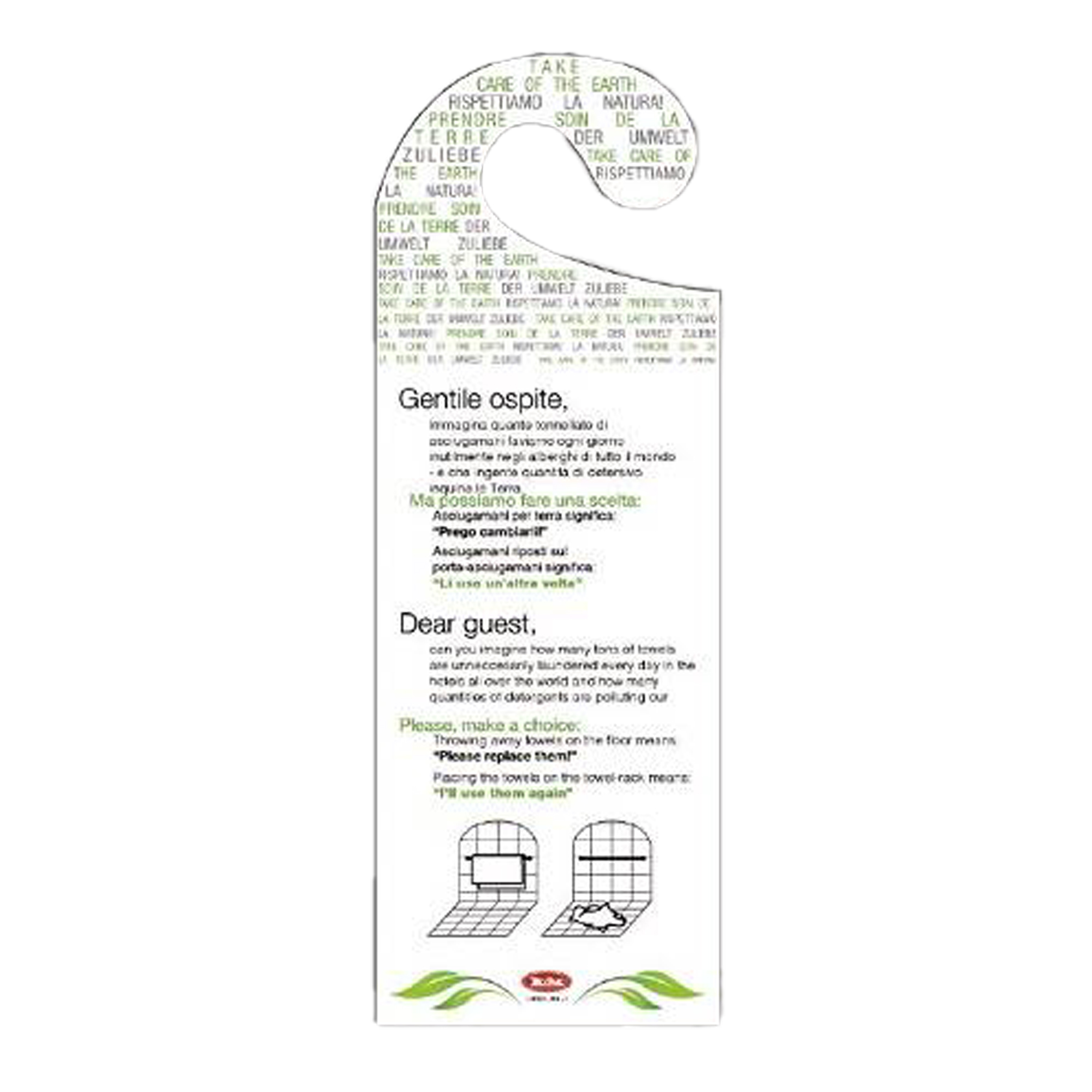 Appendiporta hotel "cambio asciugamani" - cartoncino plastificato - Leone - conf. 20 pezzi