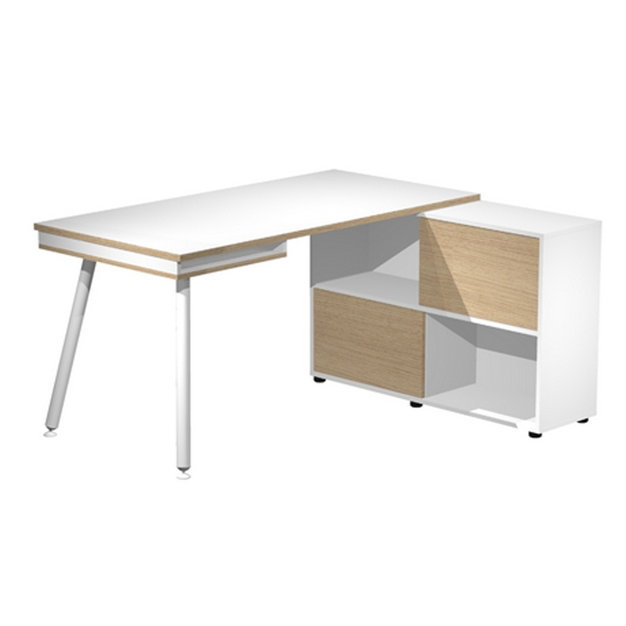 Workstation Midi - gambe in metallo - 130 x 120 x H 81,5 cm - bianco / rovere