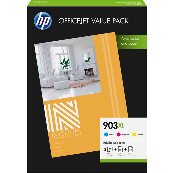 HP - cartuccia + carta speciale - 903XL, alta capacità, ciano, magenta, giallo, da 75 fogli A4
