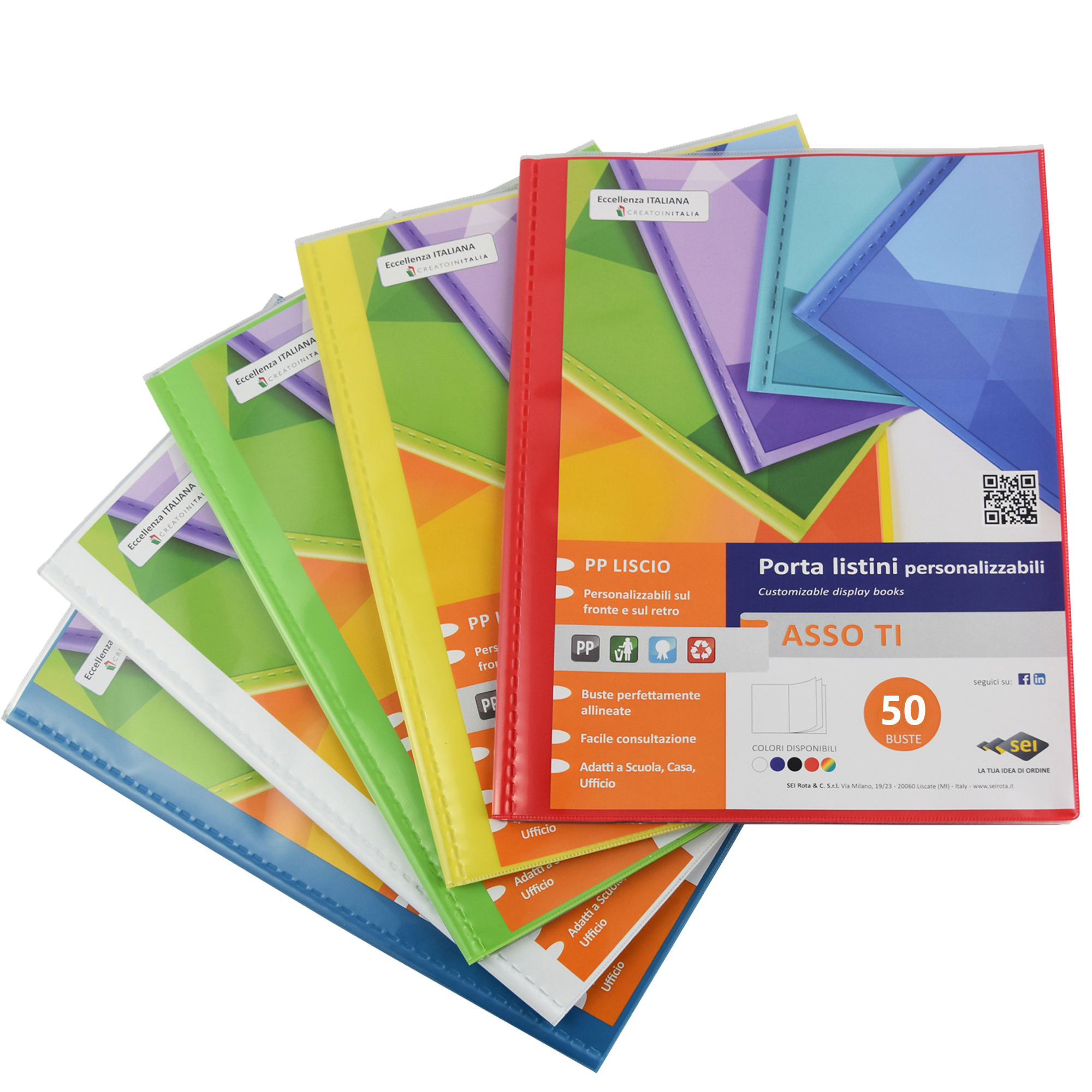 Portalistini Asso TI - personalizzabile - PP liscio - 22 x 30 cm - 50 buste - colori assortiti - Sei Rota
