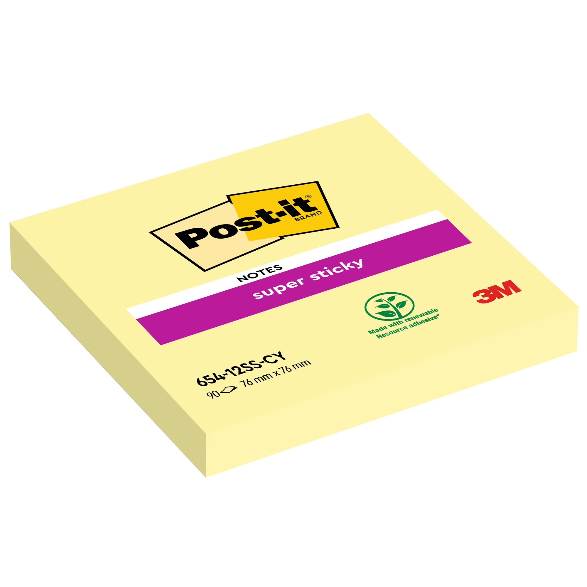 Blocco foglietti Super Sticky - 654-12SS-CY - 76 x 76 mm - giallo Canary - 90 fogli - Post-it