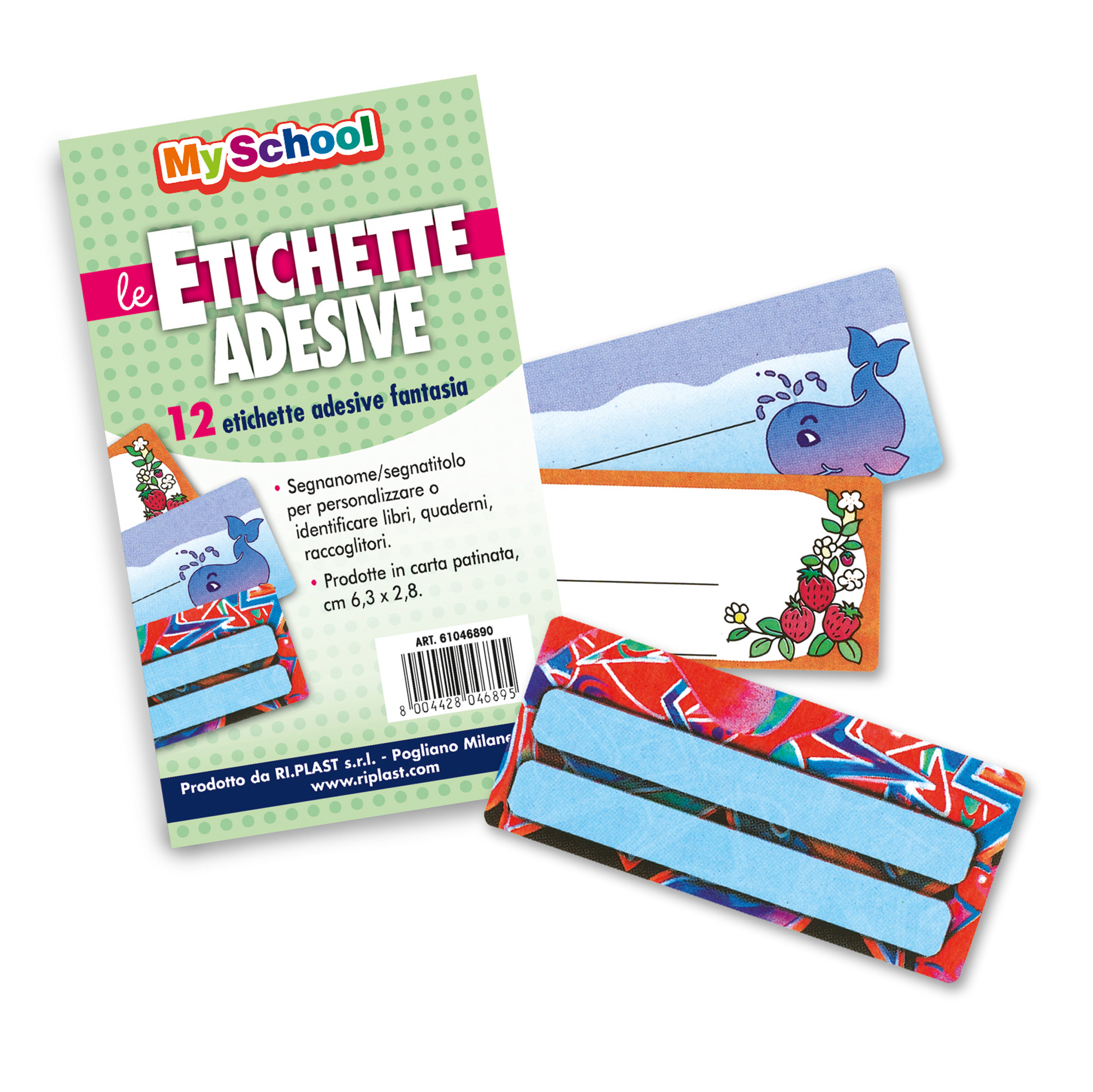 Etichetta adesiva segnanome - 6,3 x 8 cm - fantasie assortite - Colorosa - conf. 12 pezzi