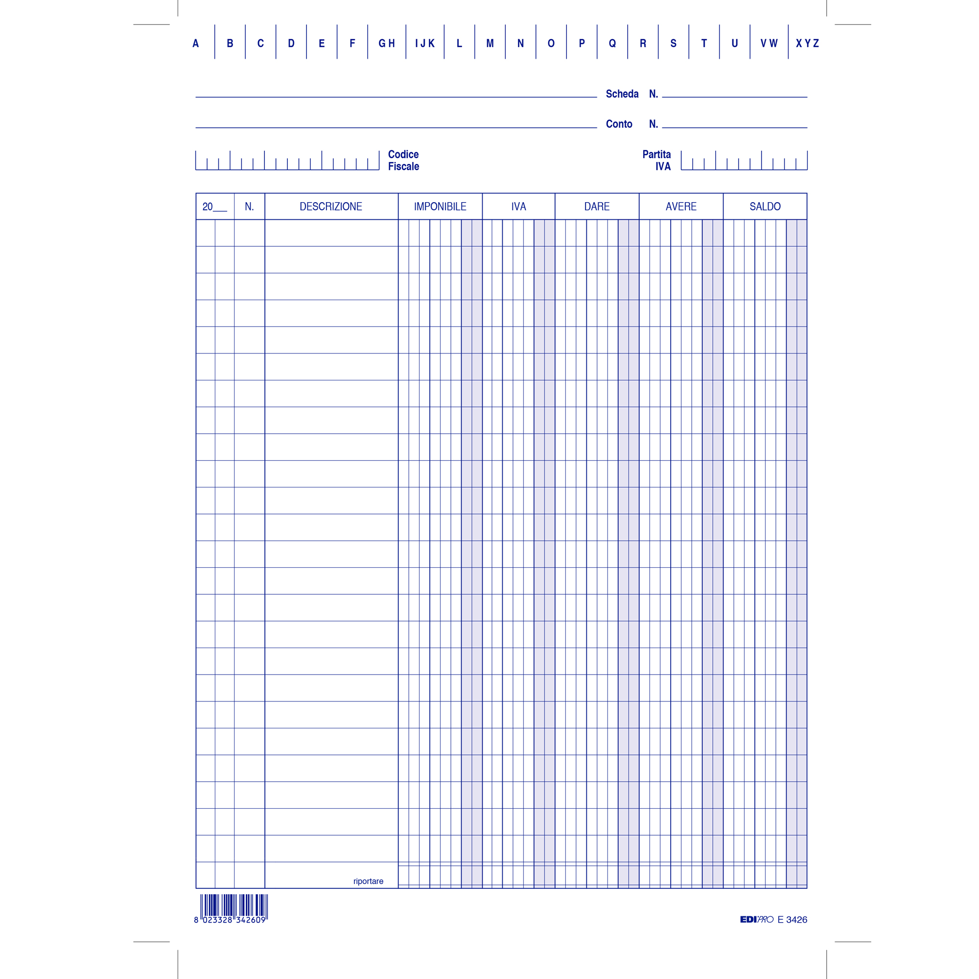 Schede - dare/avere/saldo/iva - 24x17 cm (verticale) - Edipro - conf. 100 pezzi