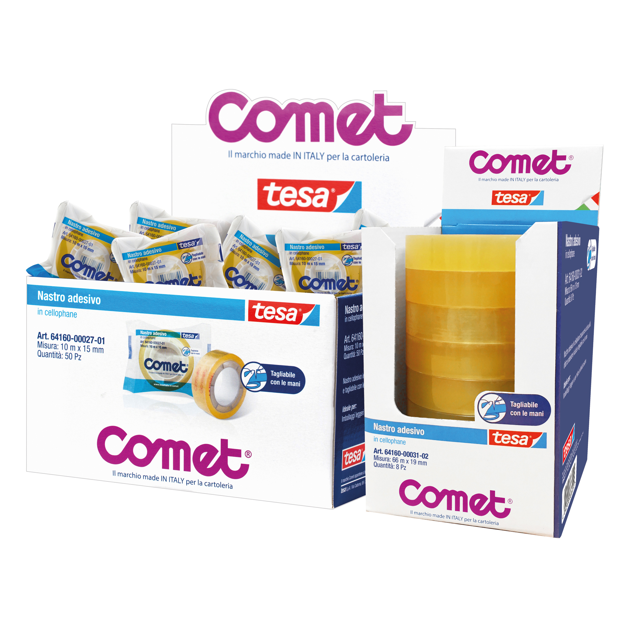 Nastro adesivo - confezionato singolarmente -15 mm x 10 m - cellophane - trasparente - Comet