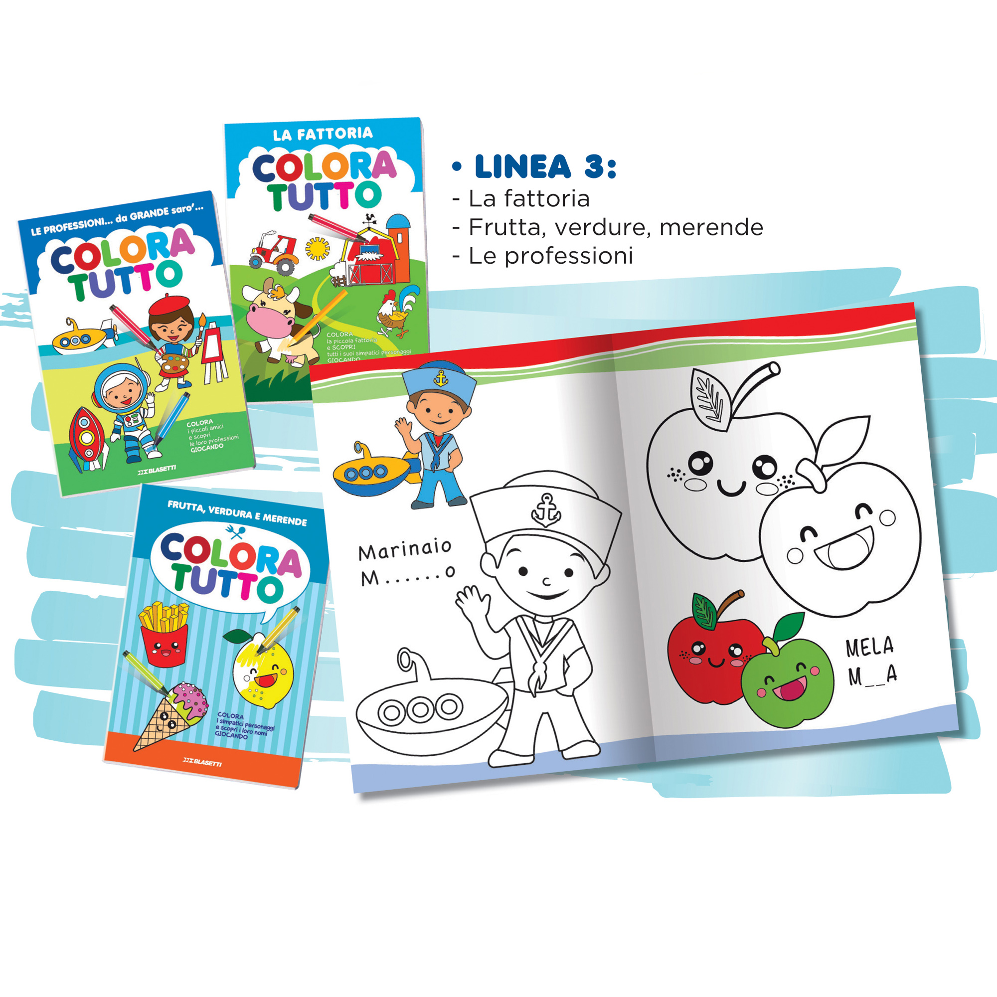 Album da colorare - 24 facciate - fantasie la fattoria, merende, professioni - Blasetti