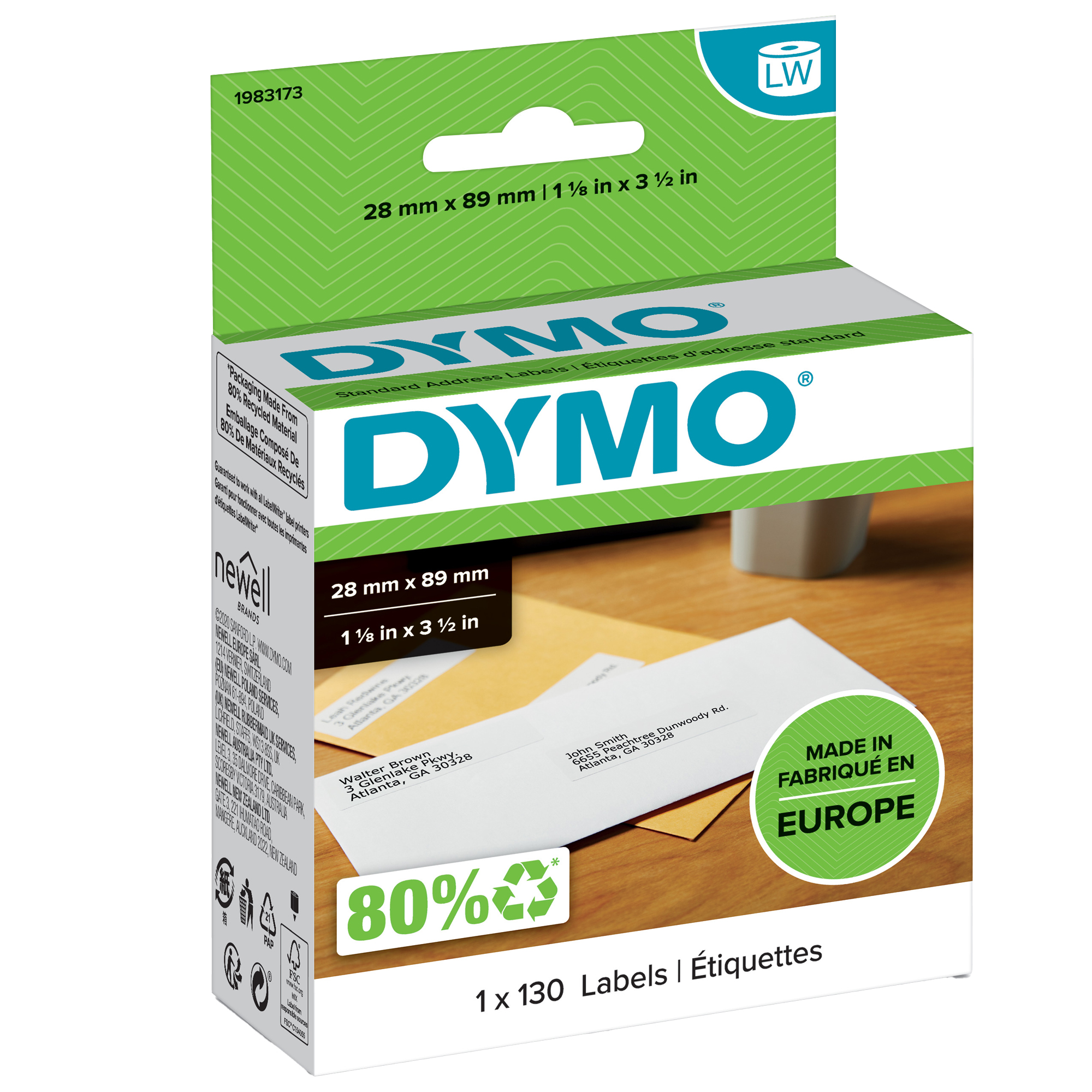 Rotolo 130 etichette LW 1983173 - 28 x 89 mm - carta - indirizzi standard - bianco - Dymo