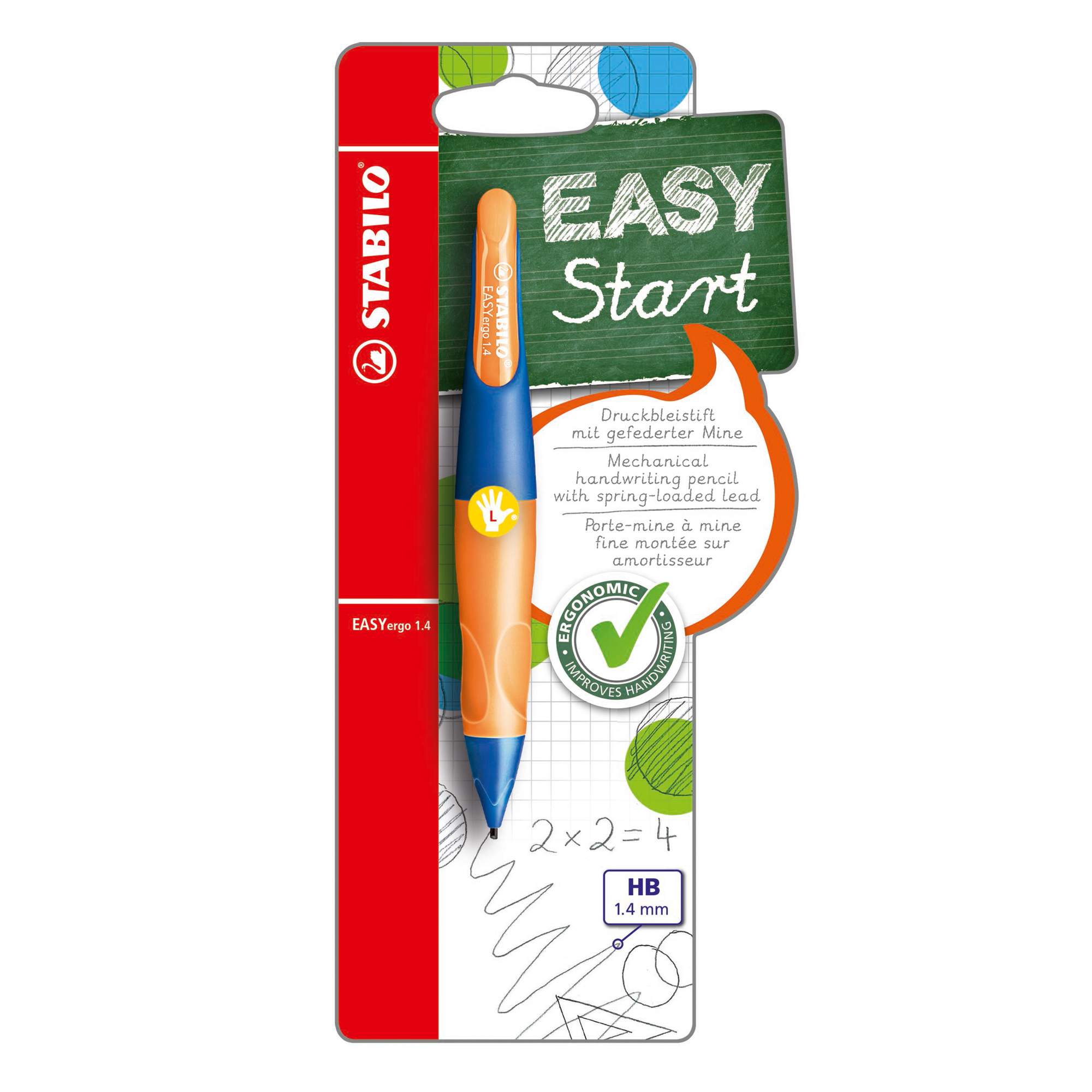 Portamine Easyergo - 1,4mm + 3 mine - per mancini - fusto arancio/blu - Stabilo