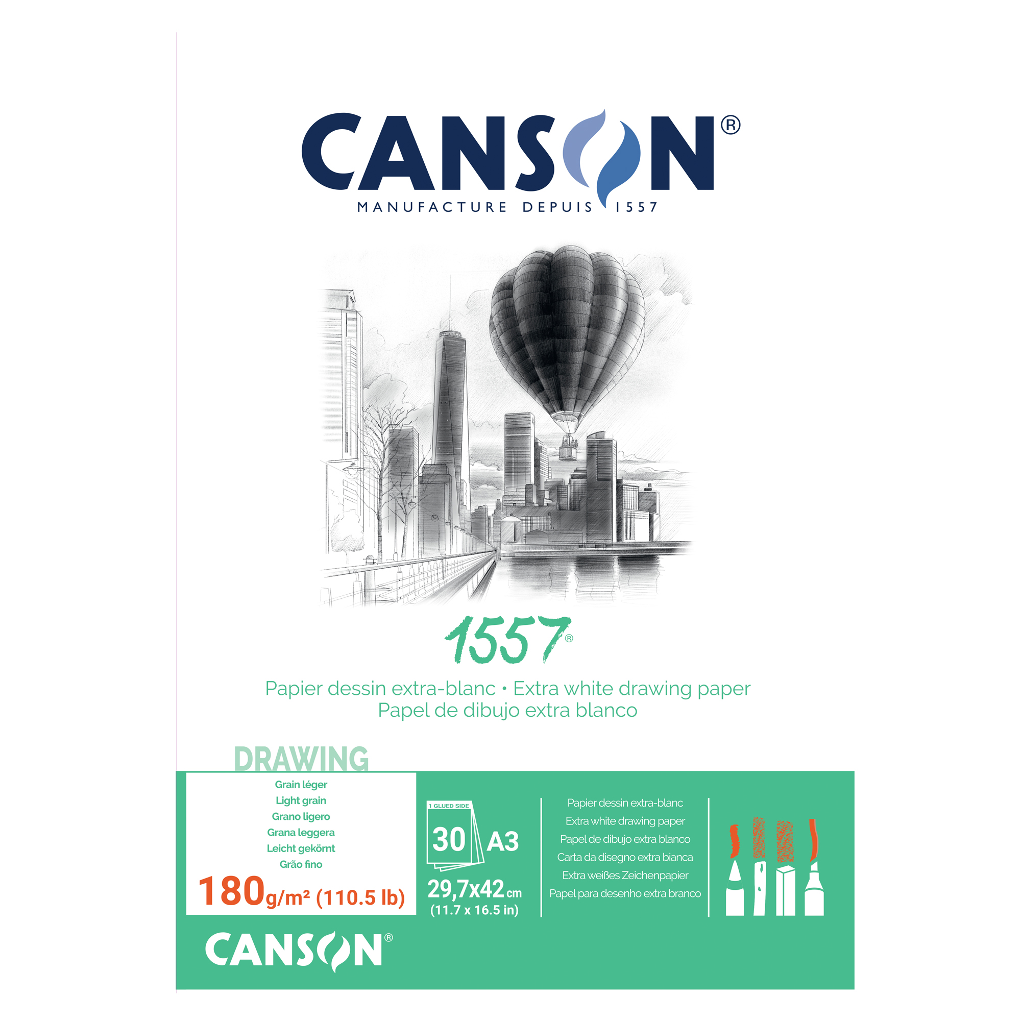 Blocco collato lato corto  1557 - A3 - 180 gr - 30 fogli - Canson