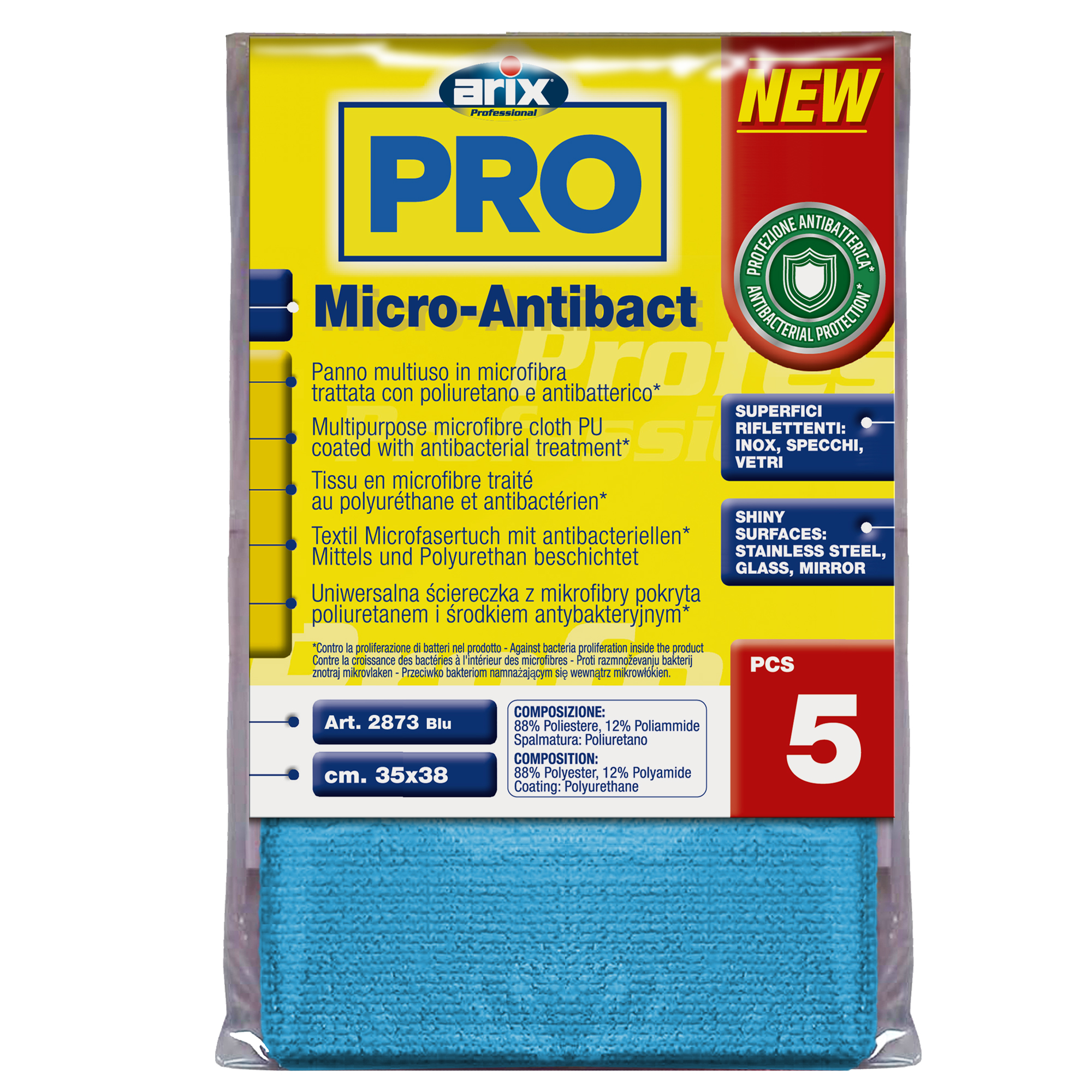 Panno multiuso Micro-Antibact - 35 x 38 cm - blu - Arix - conf. 5 pezzi