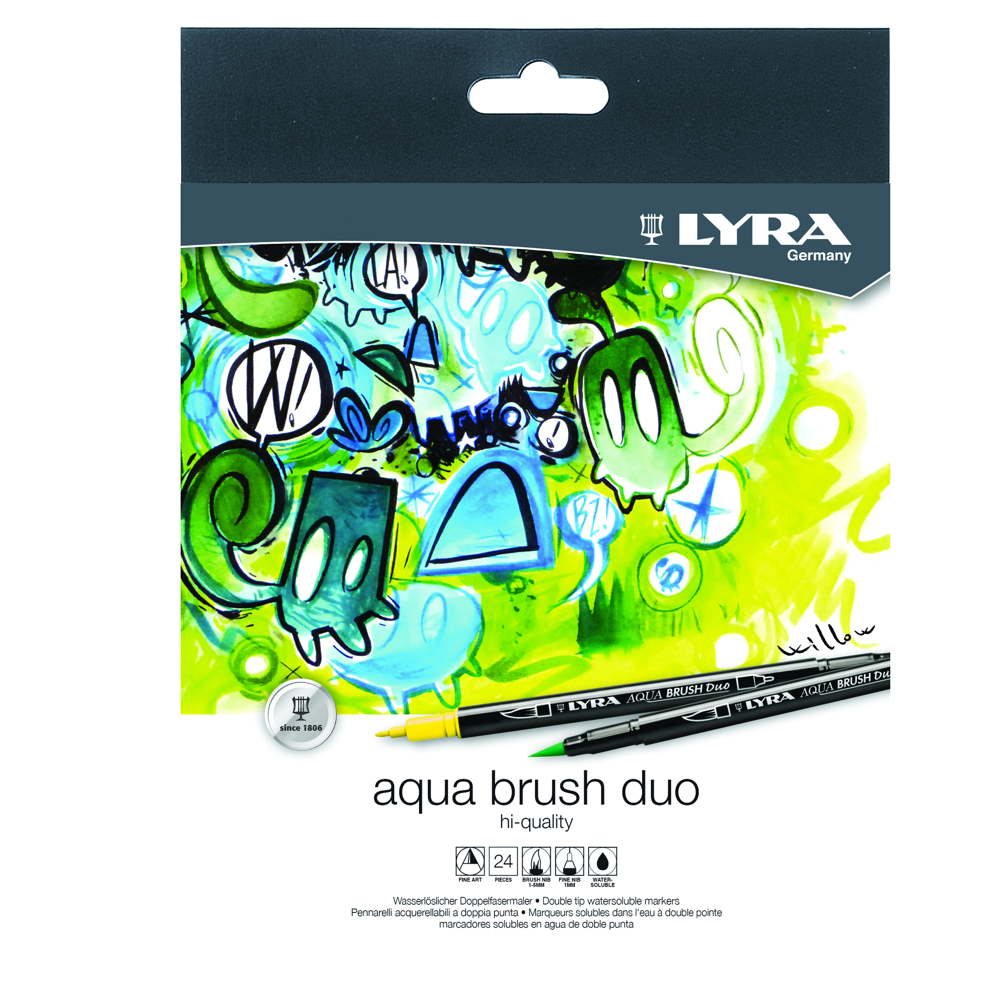 Pennarelli Aqua Brush Duo - punte 2,00 - 4,00 mm - Lyra - astuccio 24 pezzi