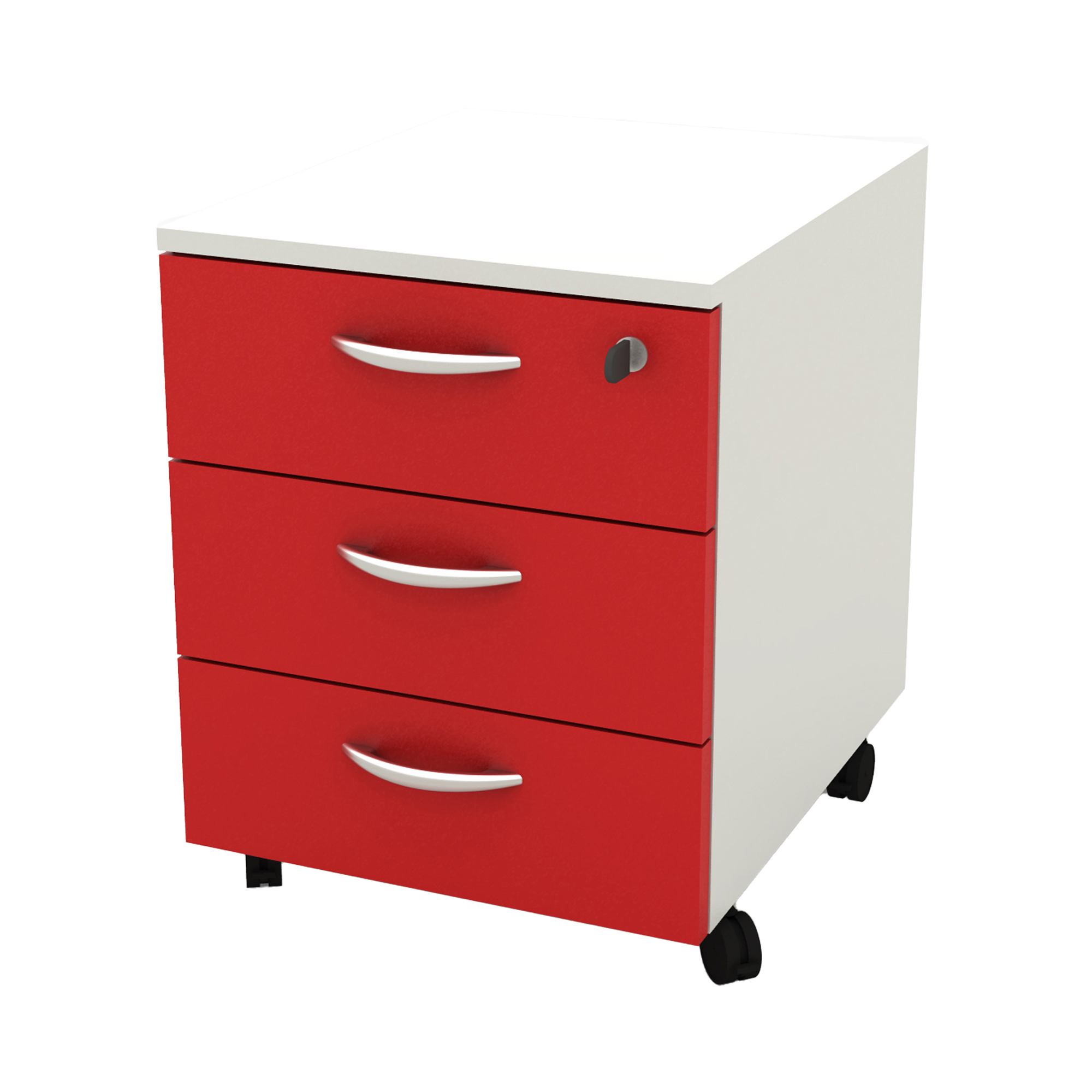 Cassettiera Rainbow - 3 cassetti - con ruote - 41 x 50 x 52,2 cm - bianco/rosso