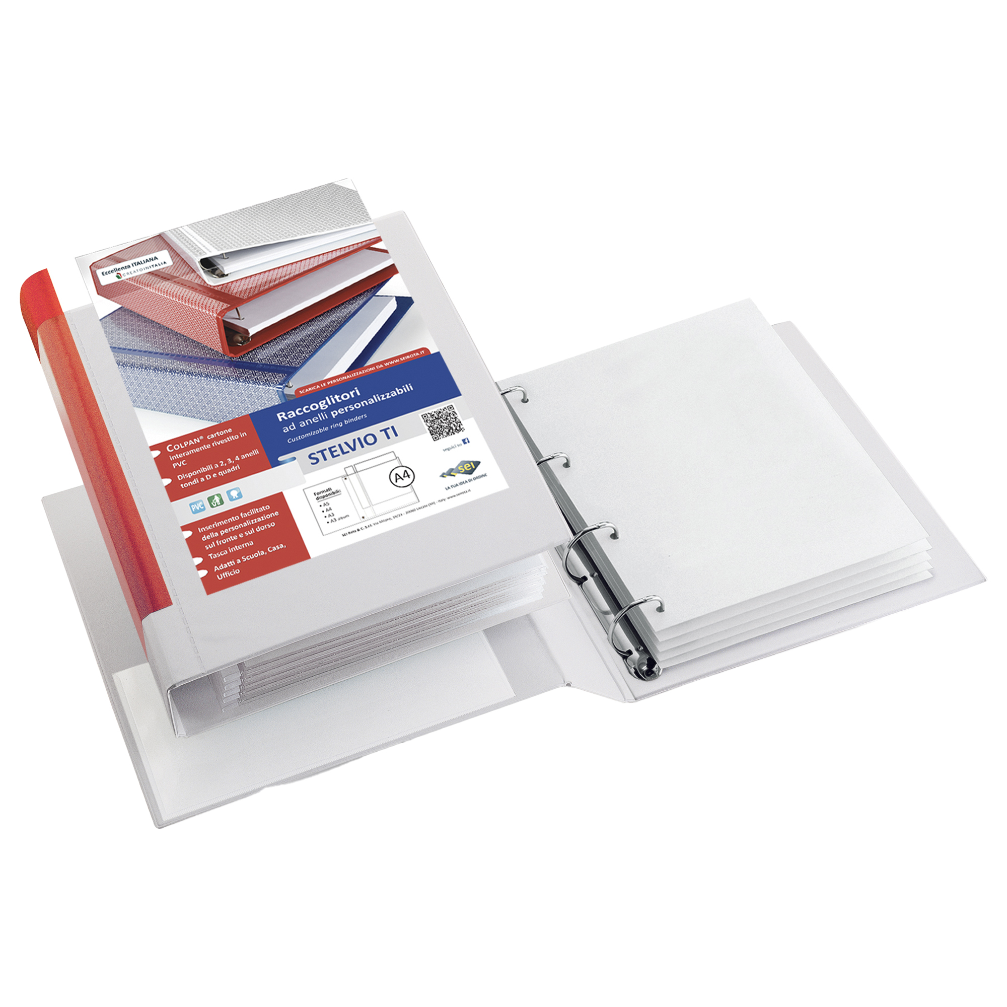 Raccoglitore personalizzabile Stelvio TI - 22 x 30 cm - 4 anelli a D 50 mm - dorso 7,5 cm - rosso - Sei Rota