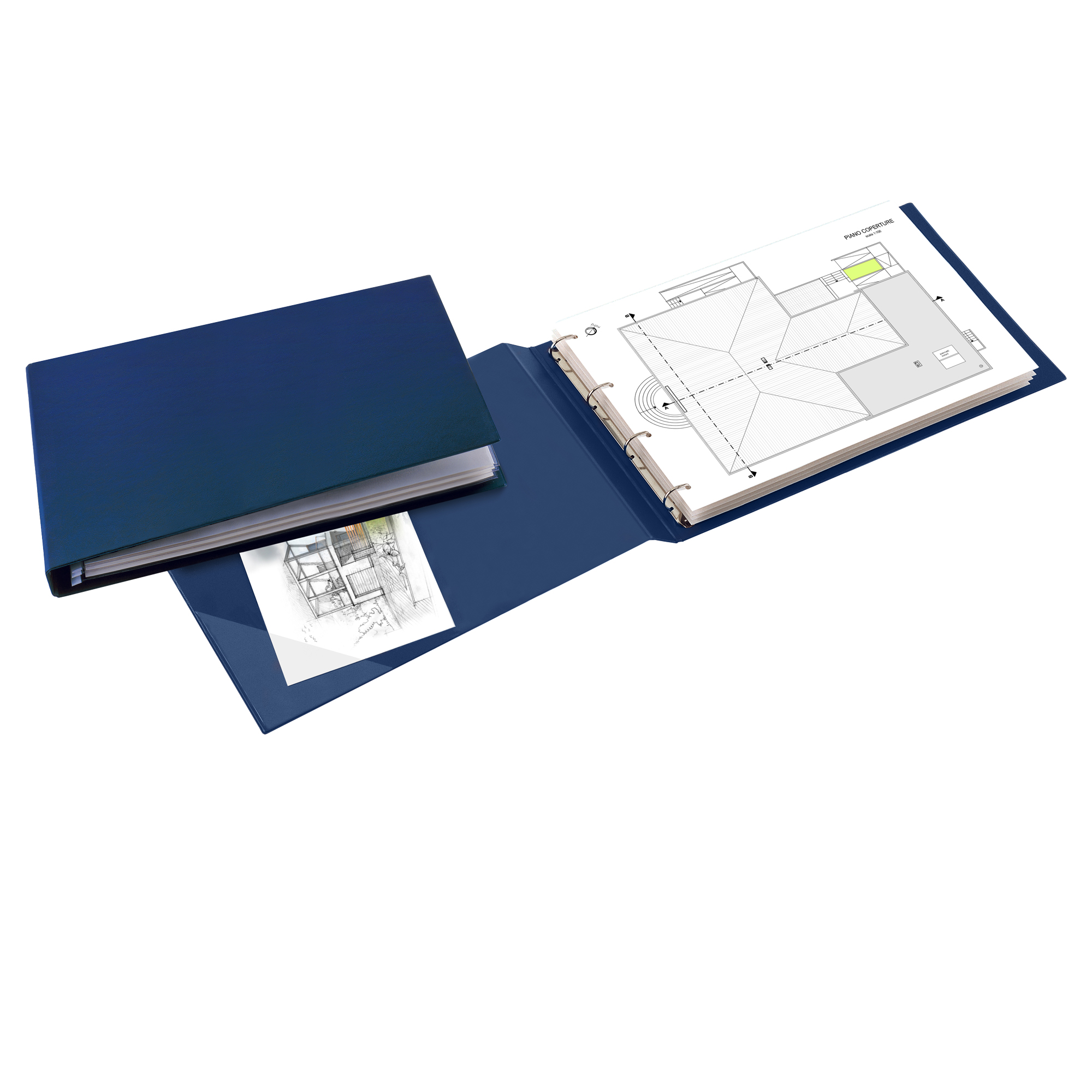 Raccoglitore Sanremo 2000 - 42 x 30 cm album - 4 anelli a D 25 mm - dorso 4 cm - blu - Sei Rota