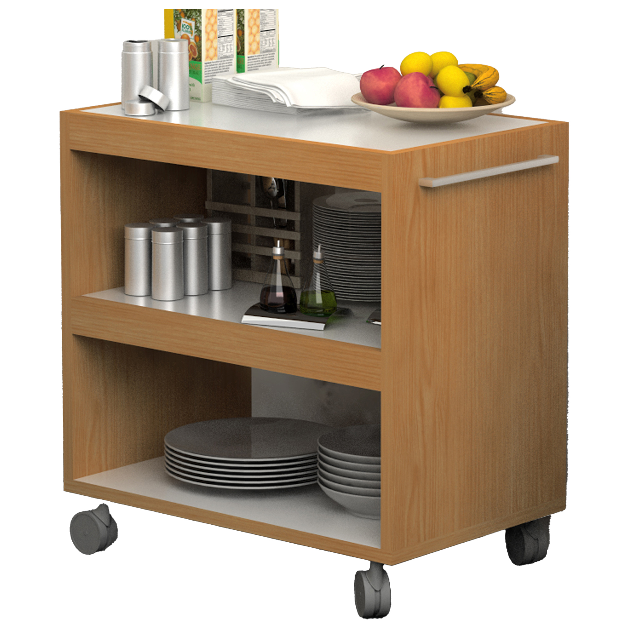 Carrello angolo Ristoro - su ruote - 70 x 43,8 x 73 cm - bianco/noce chiaro