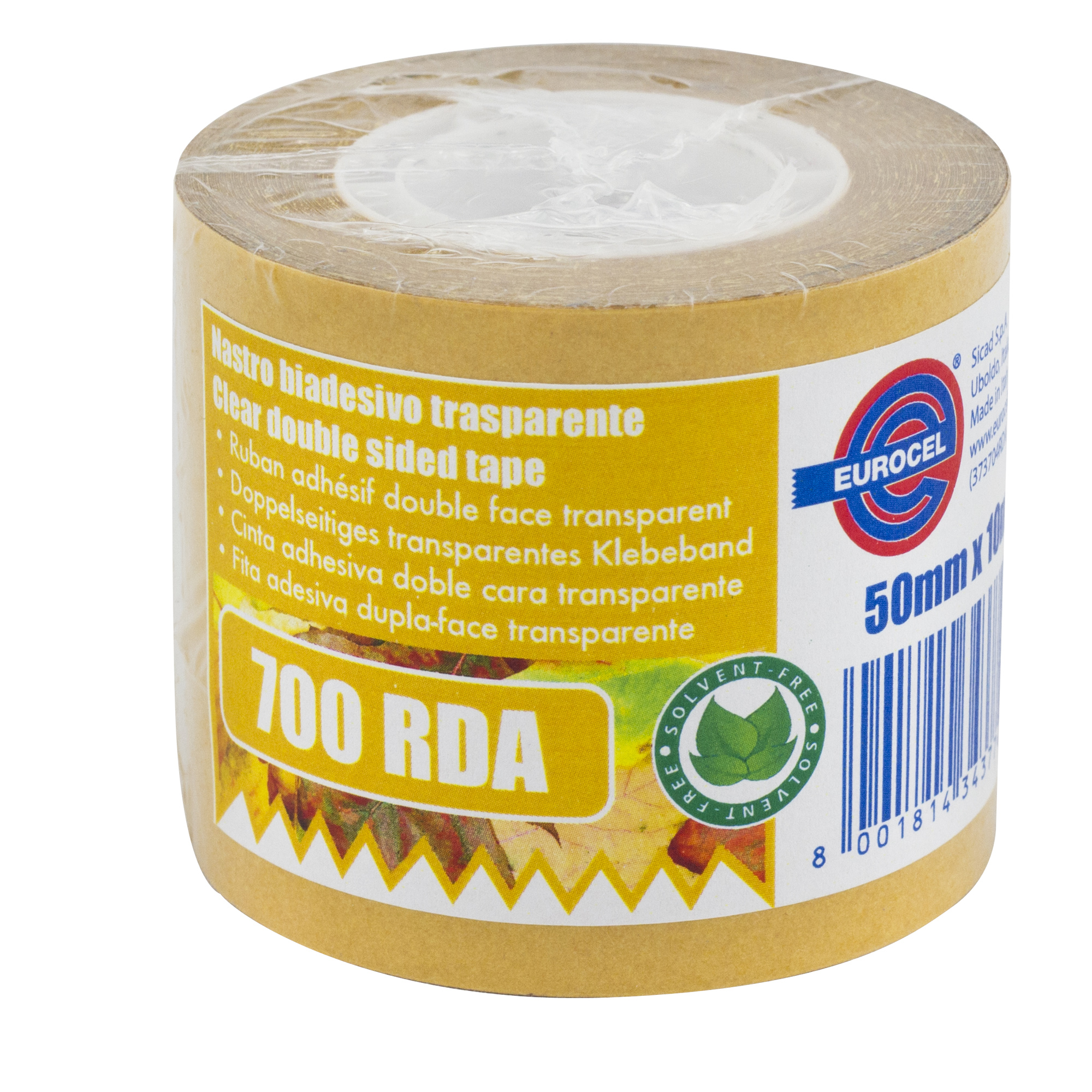 Nastro biadesivo 700RDA - confezionato singolarmente - 50 mm x 10 m - trasparente - Eurocel