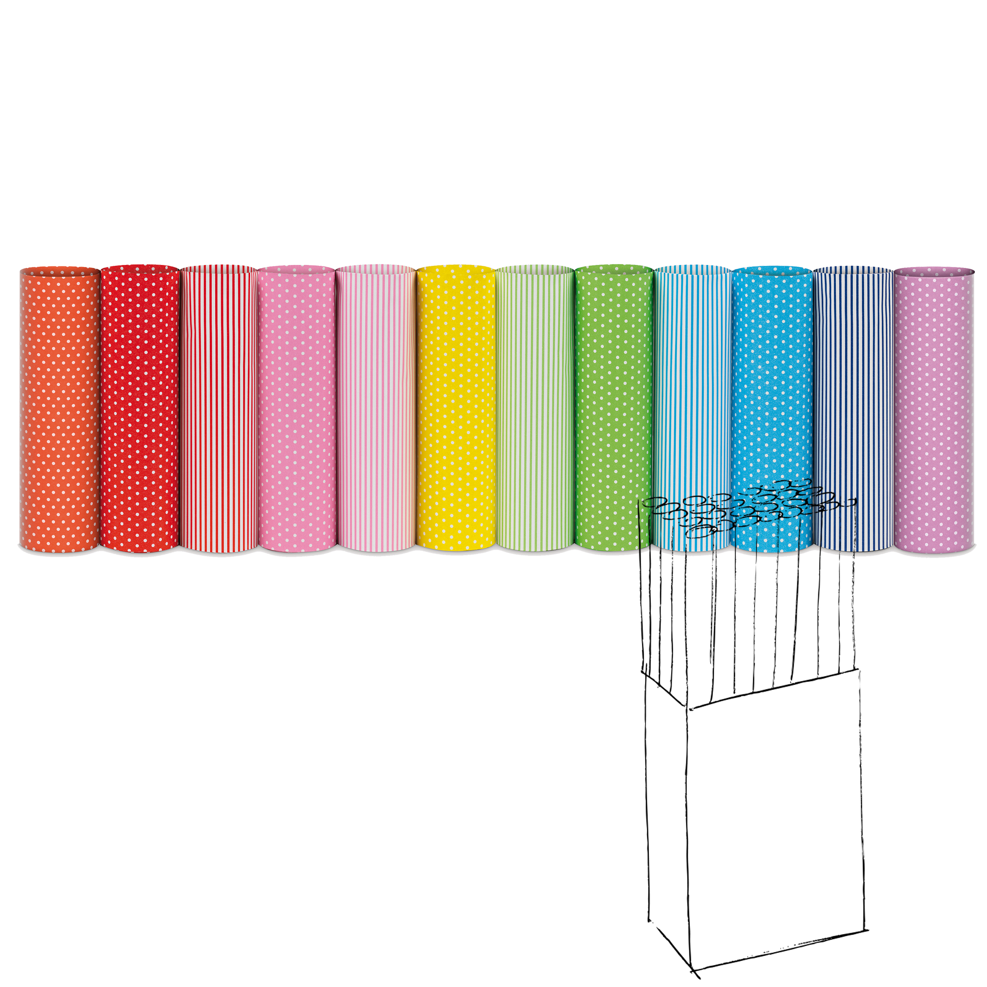 Rotolo carta regalo - 2 m x 70 cm - fantasie righe e pois - Rex Sadoch - espositore 50 pezzi