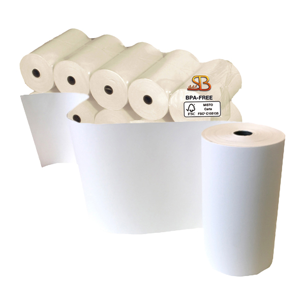 Rotolo per calcolatrice e stampante - 60 mm x 25 m - 55 gr - diametro esterno 45 mm - anima 12 mm - carta termica BPA free - Sabacart - blister 10 pezzi