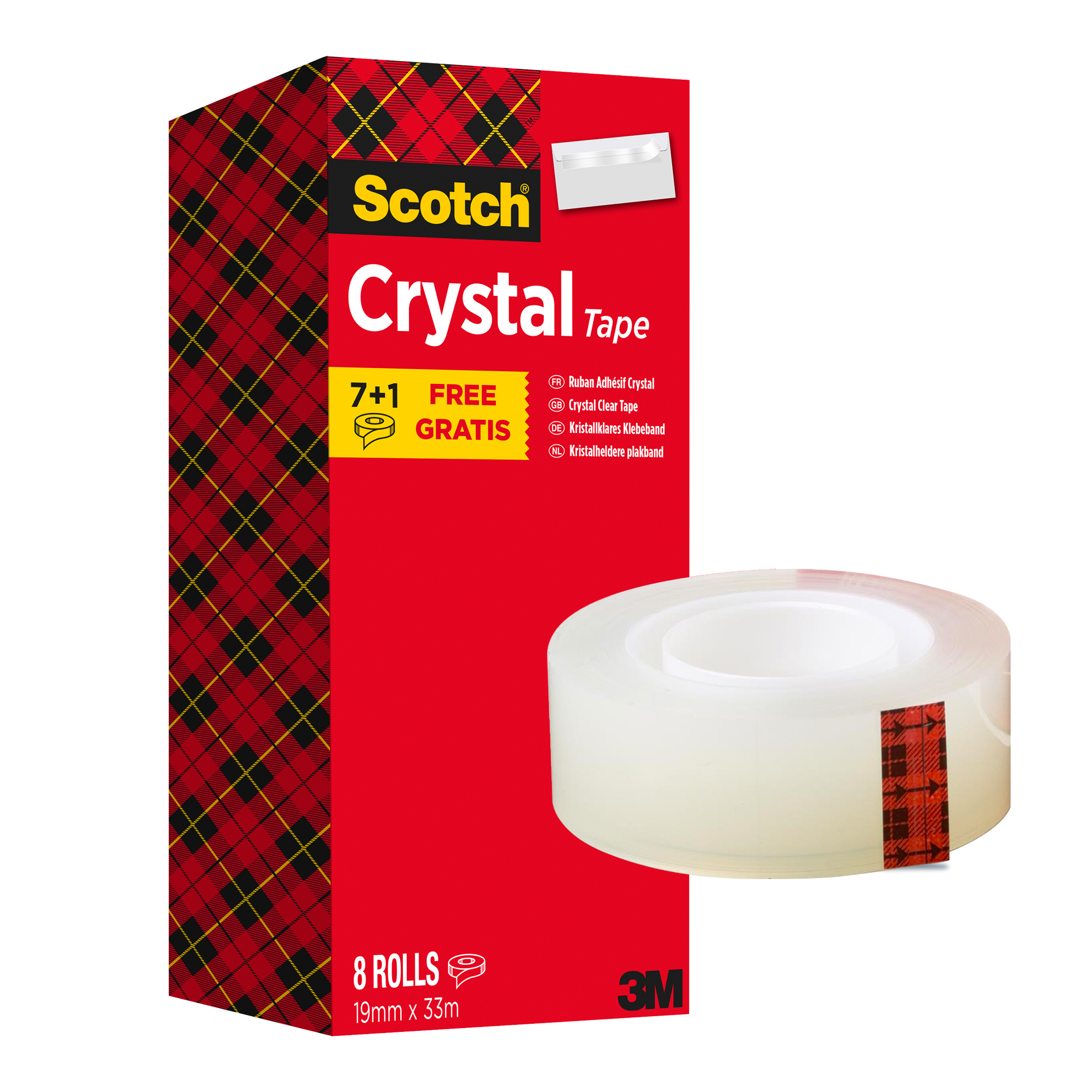 Nastro adesivo Scotch Crystal 600 - 19 mm x 33 m - acrilico - trasparente - Scotch - Value Pack 7+1 rotoli