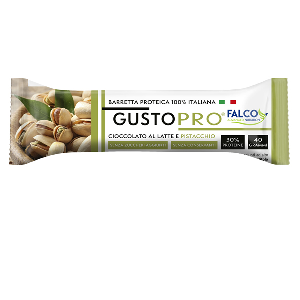 Barretta proteica GustoPro - cioccolato al latte/pistacchio - 40 gr - Falco
