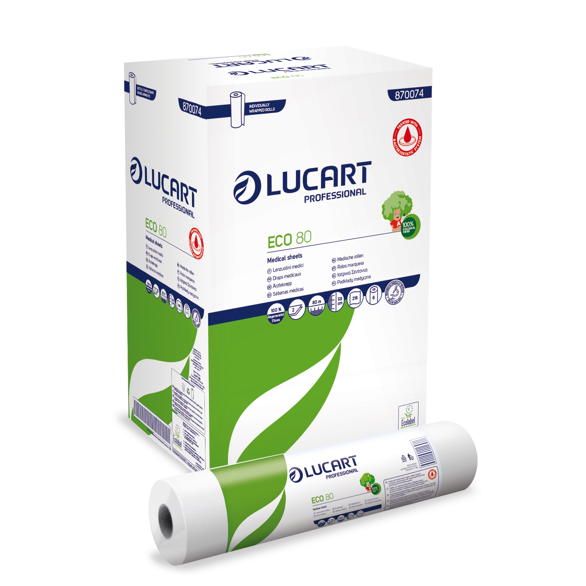 Lenzuolino medico Eco 80 - diametro 14,3 cm - 59 cm x 80 mt - bianco - Lucart
