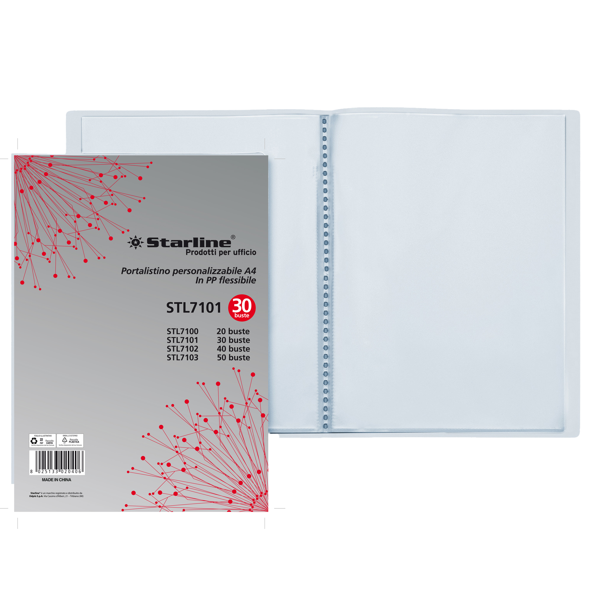 Portalistini personalizzabile - PP - 22 x 30 cm - 30 buste - trasparente - Starline