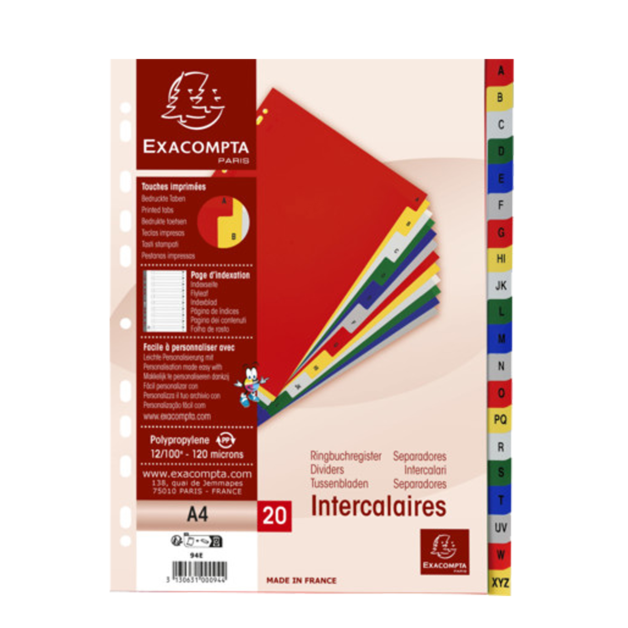 Separatore alfabetico A/Z - colori assortiti 160 gr - tasti colorati - A4 - Exacompta