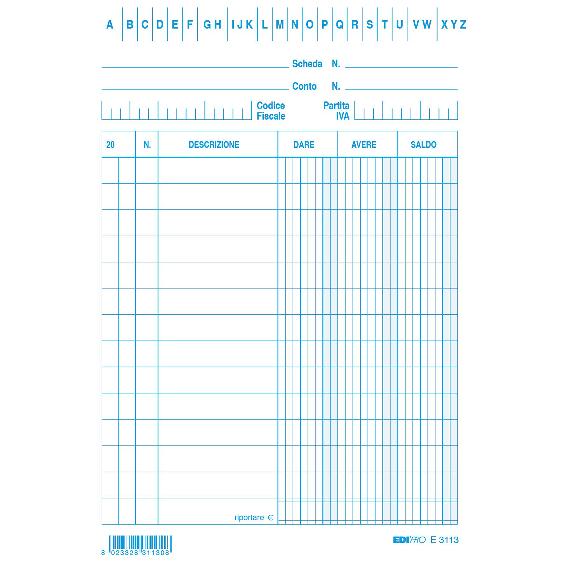 Schede dare/avere/saldo -  15 x 10,5 cm - blu - Edipro - conf. 100 pezzi