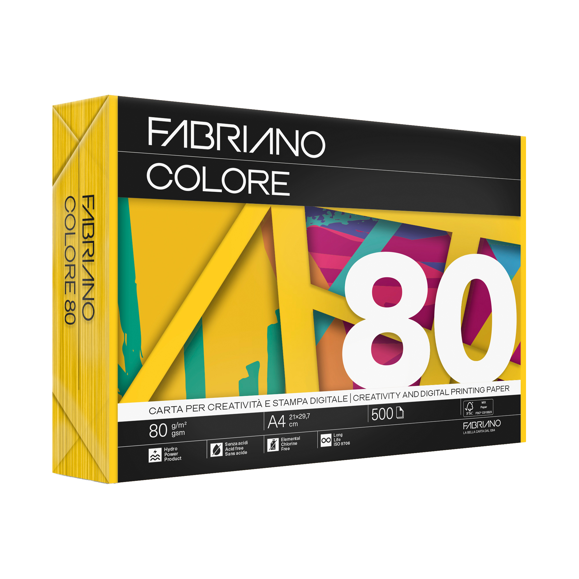 Carta Fabriano Colore - A3 - 80 gr - colori forti giallo - Fabriano - conf. 250 fogli