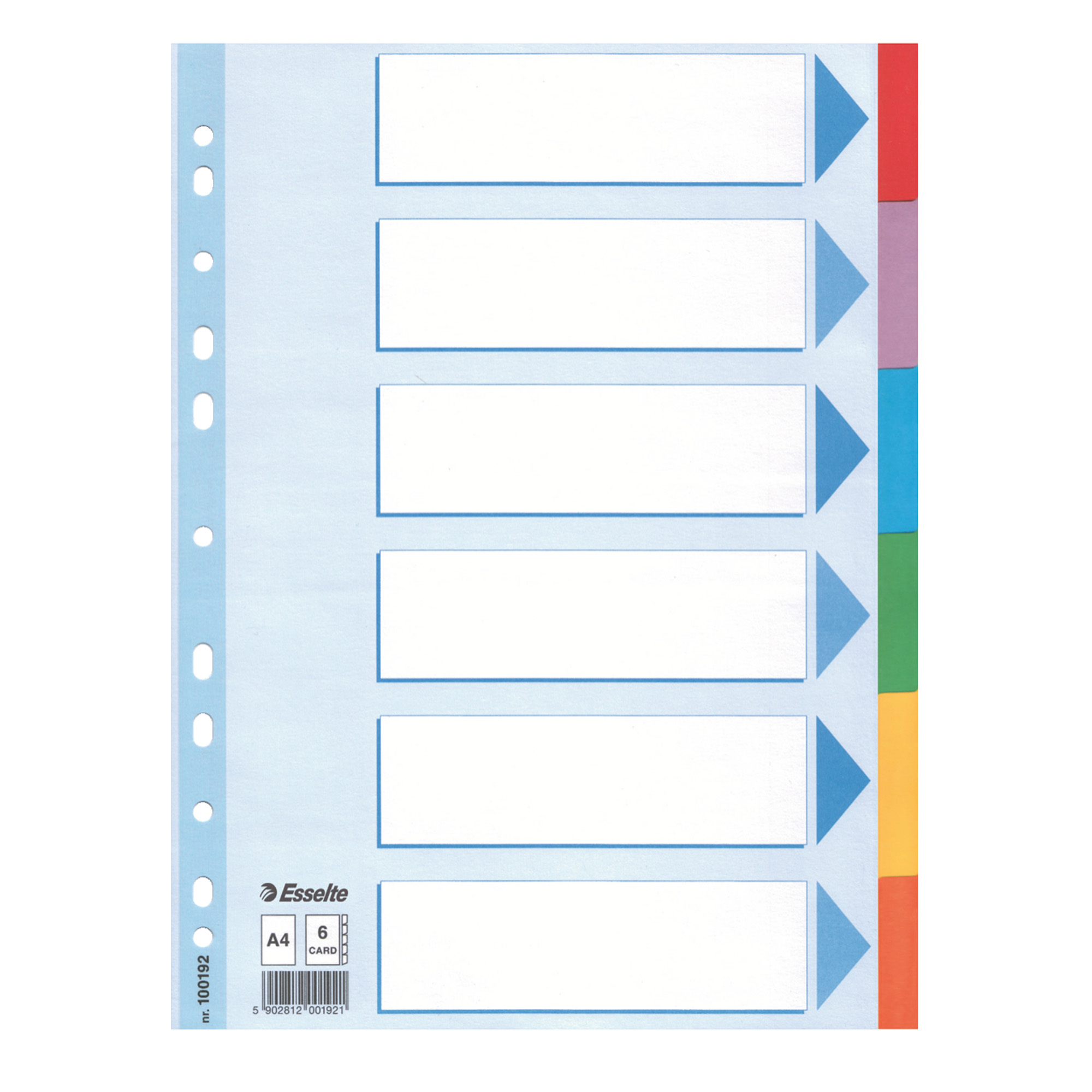 Intercalare cartoncino - 6 tasti colorati - A4 - Esselte