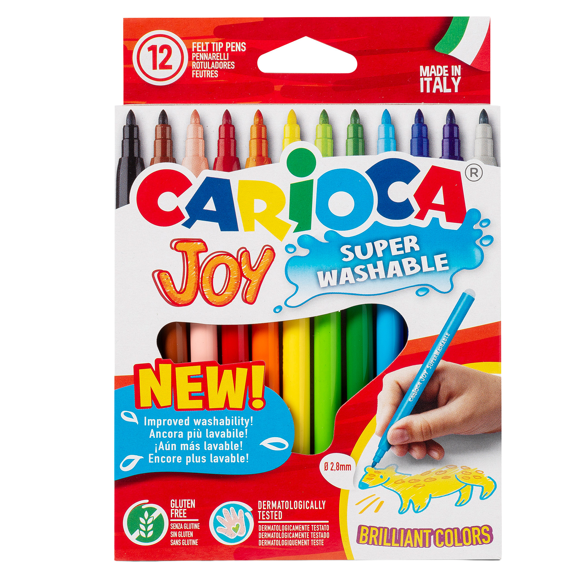 Pennarelli Joy - punta 2,6mm - colori assortiti - lavabili - Carioca - scatola 12 pezzi